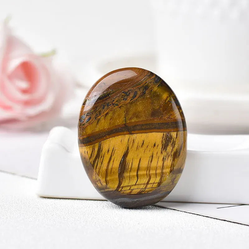 Worry Stone Natural Gemstone Energy Healing Stone Thumb Massage Chakra Wicca Reiki Spiritual Therapy Minerales Ornaments Tigers Eye / 45x35mm Crystal + Quartz