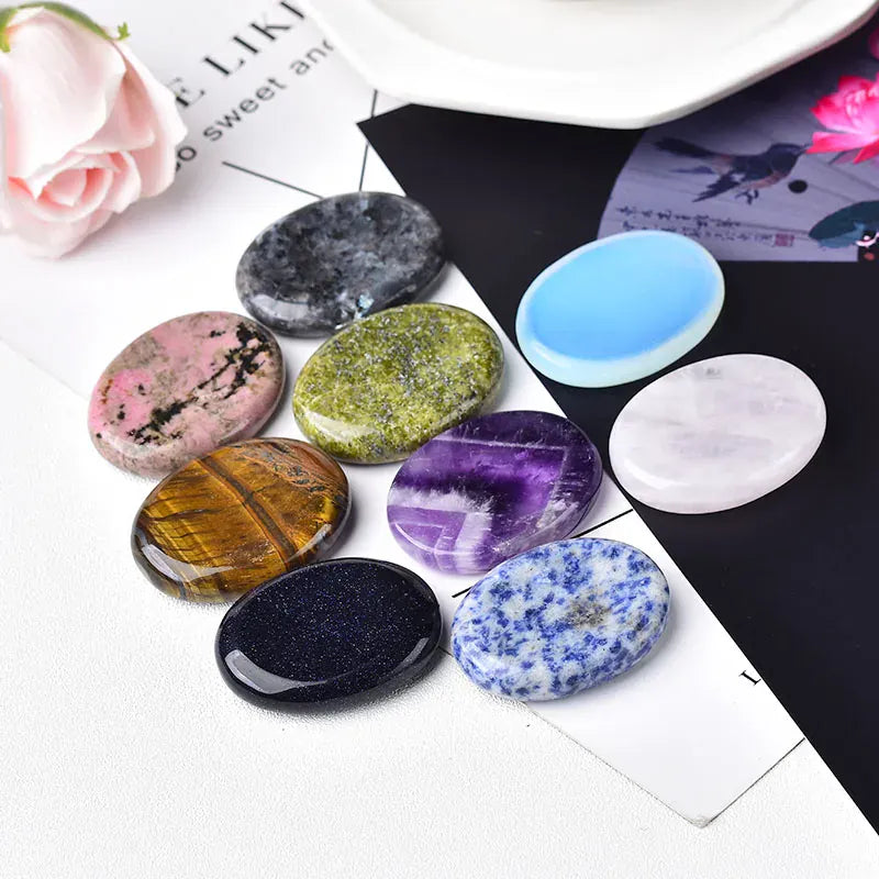 Worry Stone Natural Gemstone Energy Healing Stone Thumb Massage Chakra Wicca Reiki Spiritual Therapy Minerales Ornaments Unakite / 45x35mm Crystal + Quartz