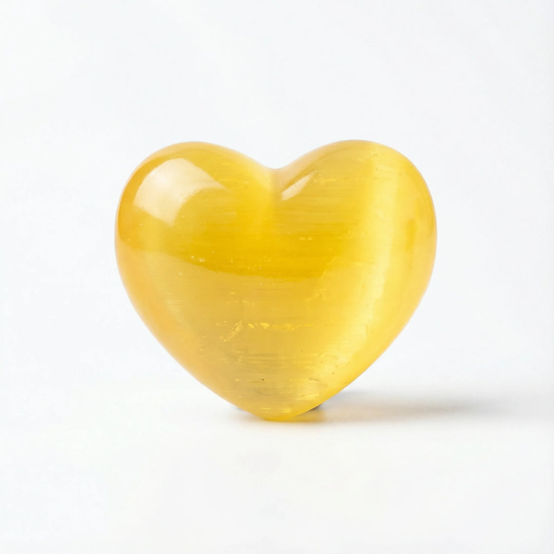 Yellow Aura Selenite Heart Heart Crystal + Quartz