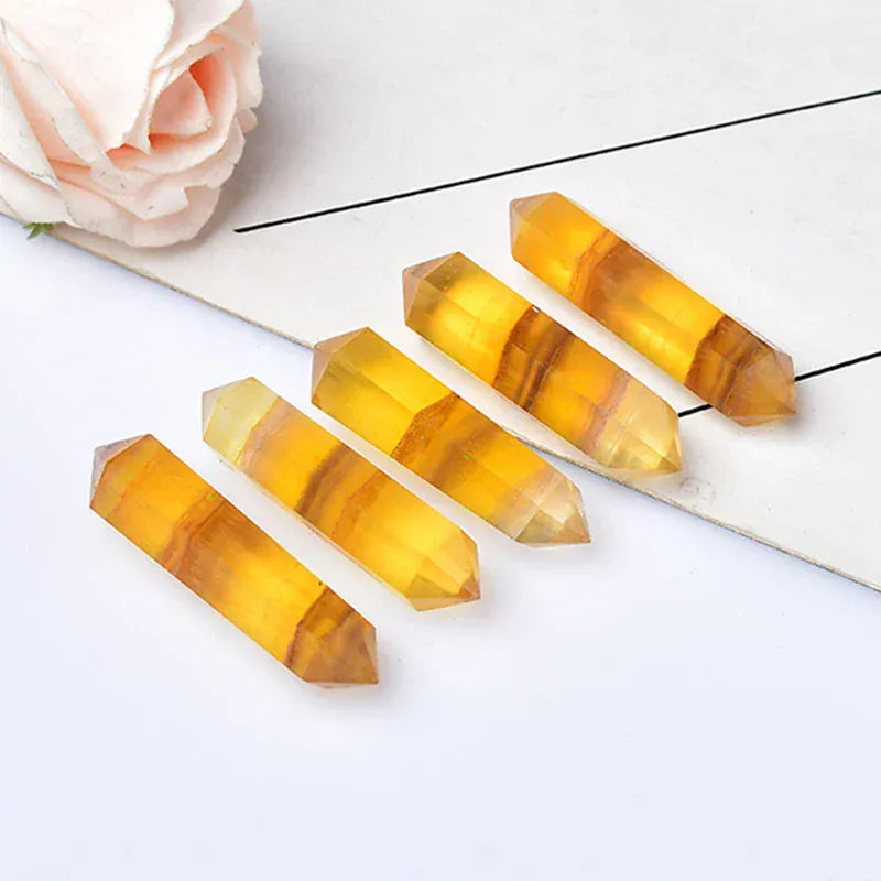 Yellow Fluorite Crystal Point Tower Yellow Fluorite / 1PC Crystal + Quartz