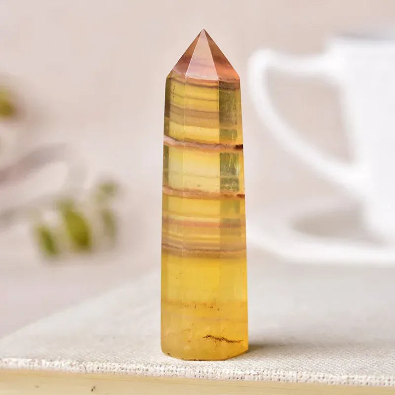 Yellow Fluorite Crystal Point Tower Yellow Fluorite / 50-60mm Crystal + Quartz